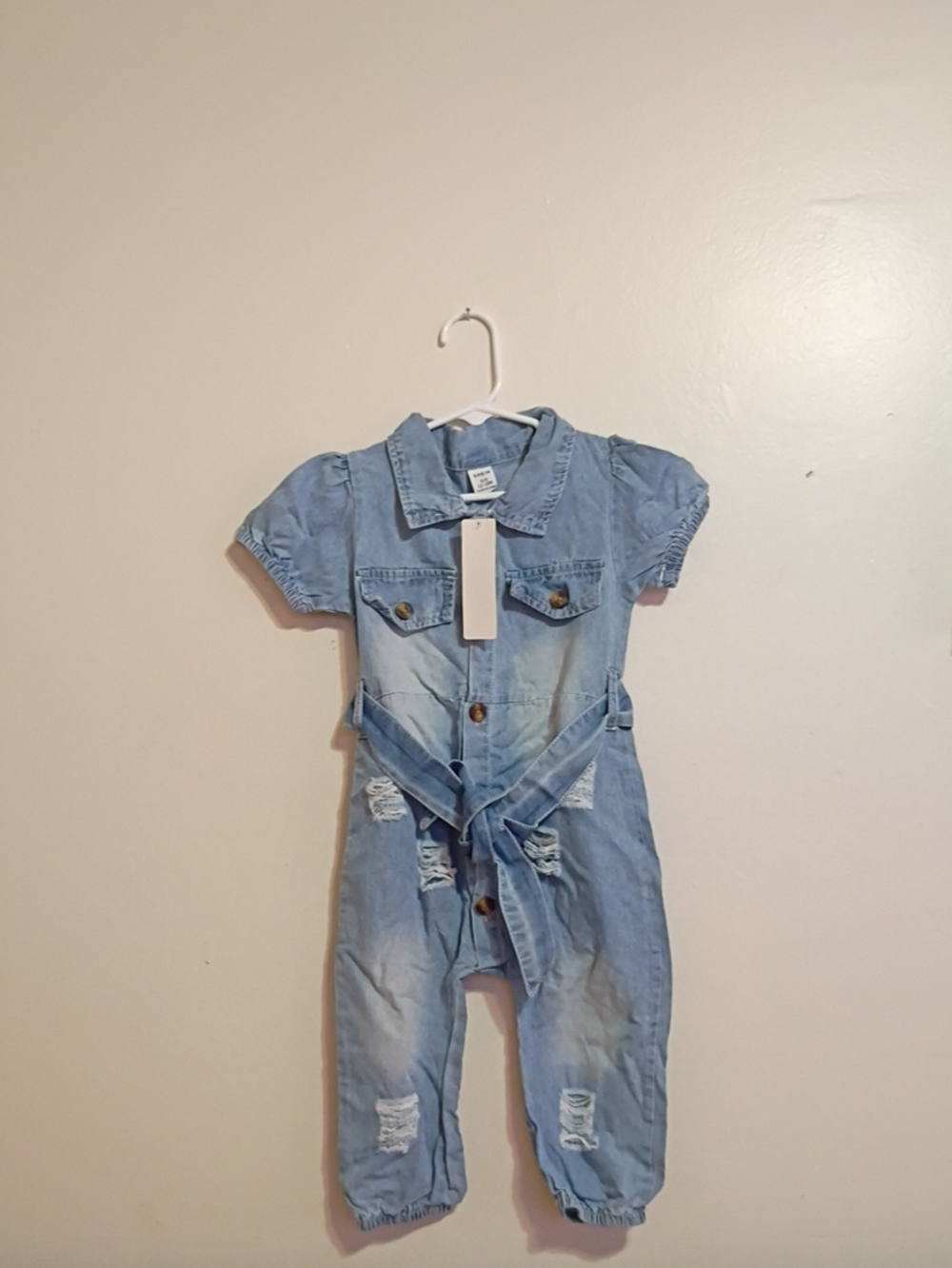 SHEIN Light Blue Distressed Denim Kids Jumpsuit